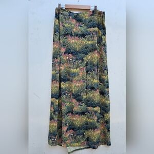FLAX Maxi Skirt Floral Wrap Rayon Womens M Watercolor
